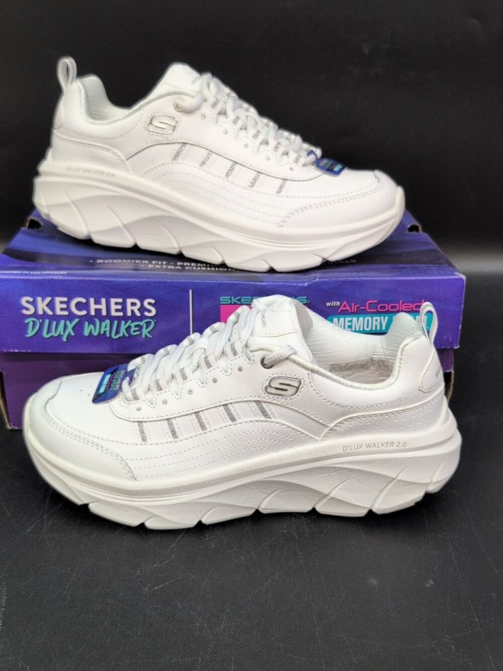 Skechers D Lux Walker 2.0 Golden Step Women's Shoes US 7 White Silver 150106WSL